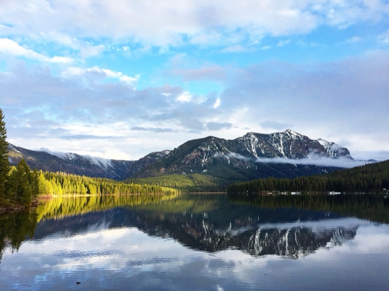 Mountains mirrored in Hyalite Reservoir near Bozeman, Montana